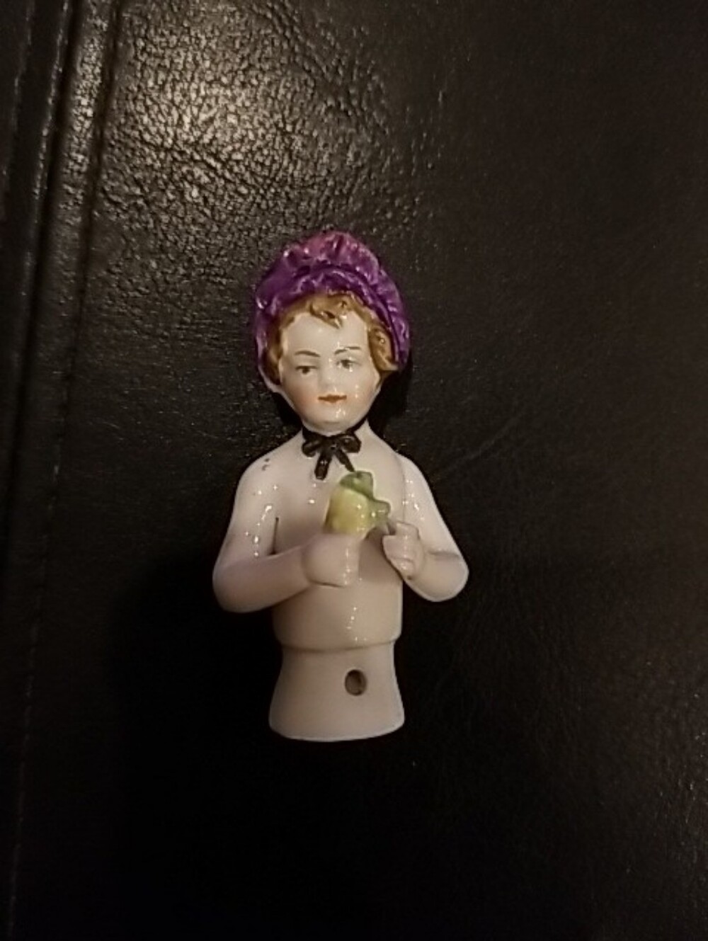 Antique German Miniature Half Doll Porcelain China Pin Cushion 2.5 Inches Tall